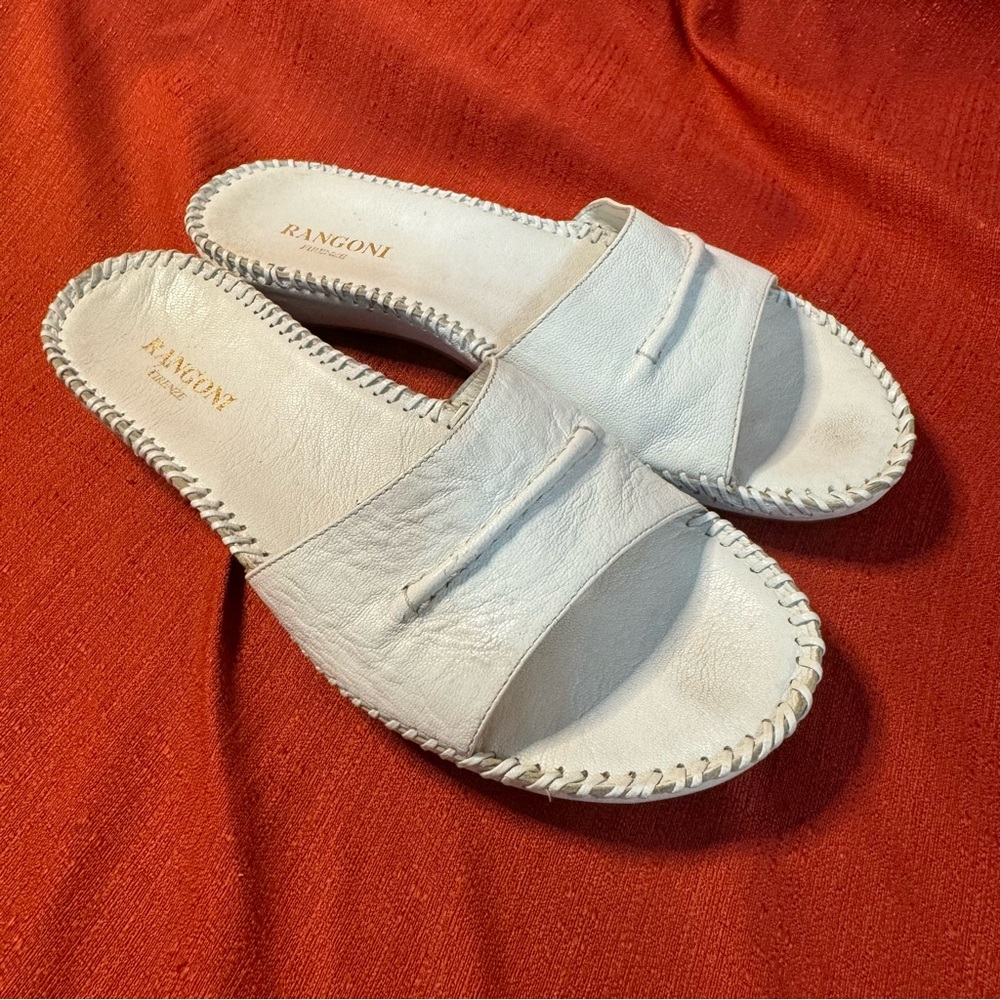 Rangoni Firenze White Luxury Leather Slide Sandals, Women’s Size 6.5, GUC